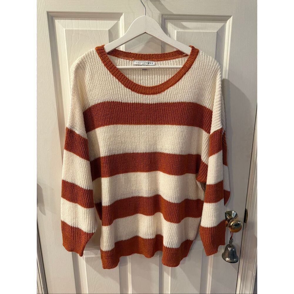 Baltic Born Cream & Pumpkin Spice Wide Stripe Crewneck Acrylic Sweater sz 1XL NW